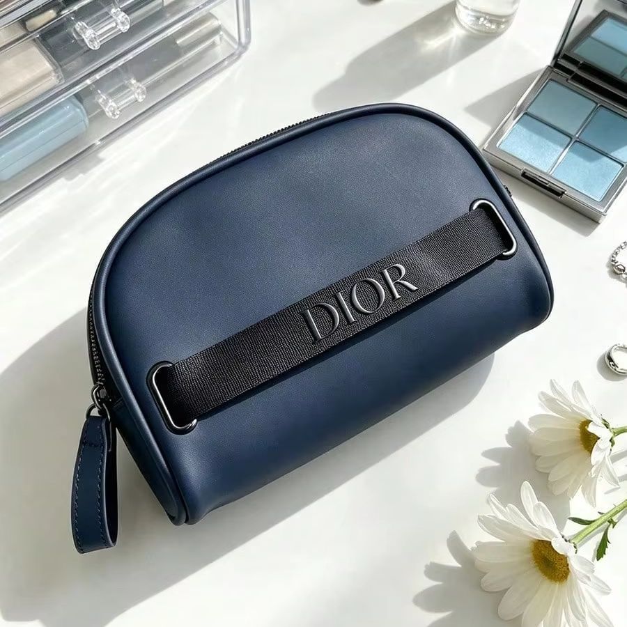 Women Bags Dior - ディオール ネイビーブルー ハーフムーン コスメティックバッグ 大容量 トイレタリーポーチ
