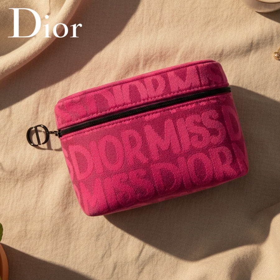 Women Bags Dior - ディオールのバッグ ピンクの女性用化粧品バッグ ファッションジッパー付きメイクアップ収納ポーチ ブランドプリント入り 毎日の使用に最適な美容オーガナイザー