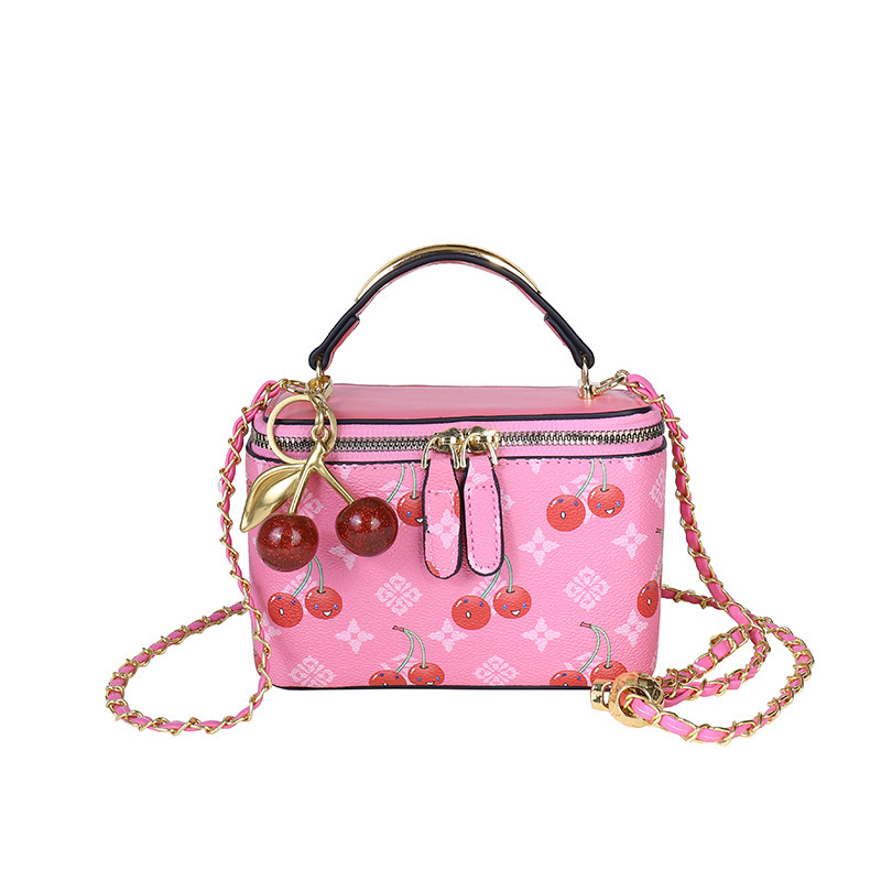 Women'S Kipling Bags - チェリープリントミニスクエアボックスバッグ、新作レディースチェーンショルダーバッグ、レトロプリントがおしゃれな小さめスクエアバッグ、トップハンドル付き