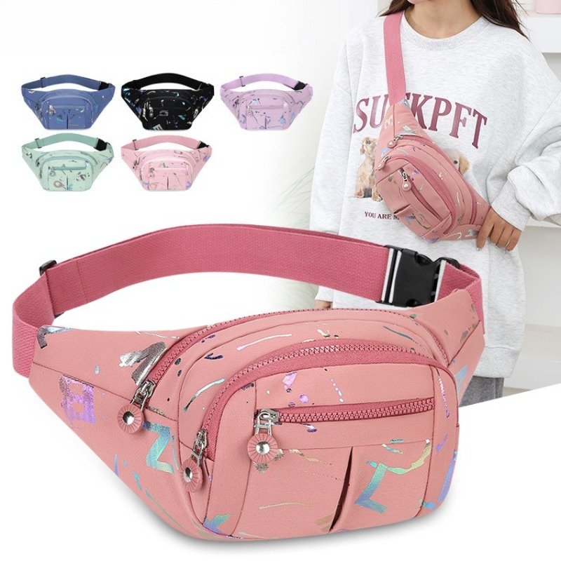 Women Bags Deals - 女性用プリントステッチオックスフォード生地ファニーパック、軽量マルチポケットカジュアルウエストバッグ、毎日の通勤旅行に最適