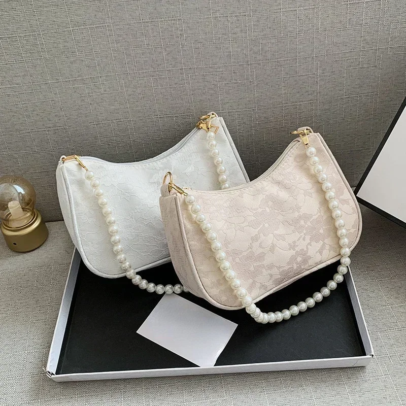 Women Bags Zara - 女性用プリーツアンダーアームバッグフレンチレトロパールチェーン、ショルダークロスボディバッグ、ミニマリストスティックバッグ、ファッション