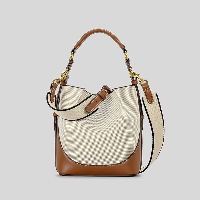 Women Bags Zara - ファッションパネルキャンバスバケットバッグデザイナー女性ハンドバッグ高級 Pu レザーショルダークロスボディバッグワイドストラップトート財布