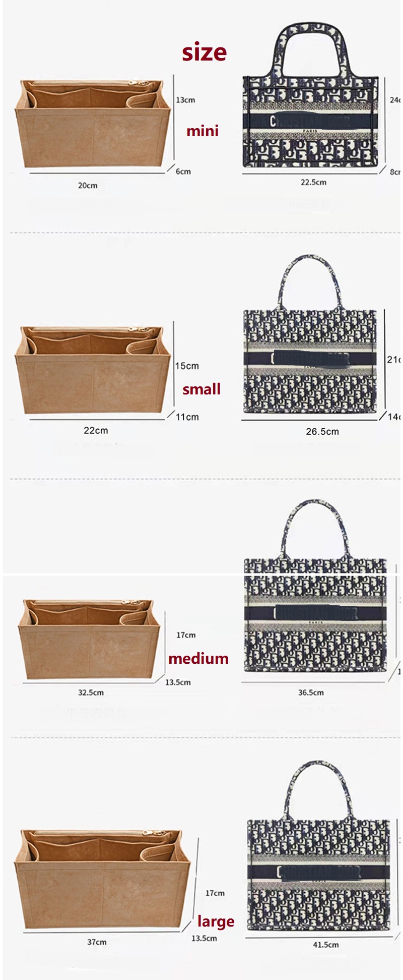 ディオールブックトートバッグオーガナイザーインサート用メイク - Women Bags Dior のレビューと価格