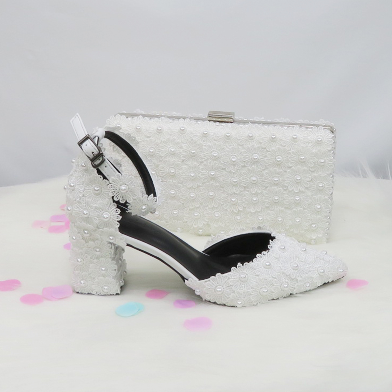 宝雅芳青白ビーズストラップパールウェディングシューズ花嫁用ポ - Women Bags For Party のレビューと価格