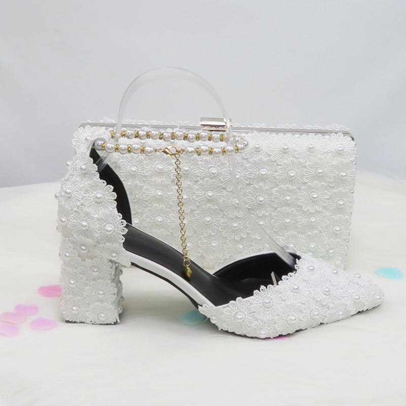 宝雅芳青白ビーズストラップパールウェディングシューズ花嫁用ポ - Women Bags For Party のレビューと価格