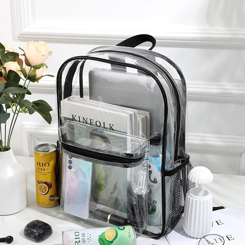 トラベルビジュアルバックパック大容量防水ショルダーバッグ透明 - Women Bags Deals のレビューと価格