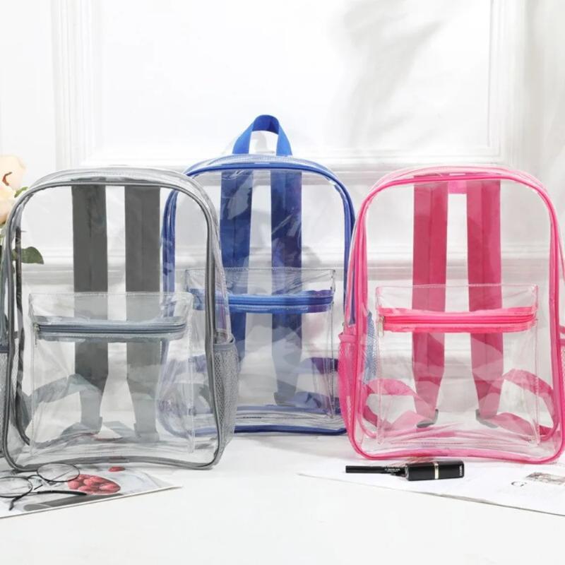 トラベルビジュアルバックパック大容量防水ショルダーバッグ透明 - Women Bags Deals のレビューと価格
